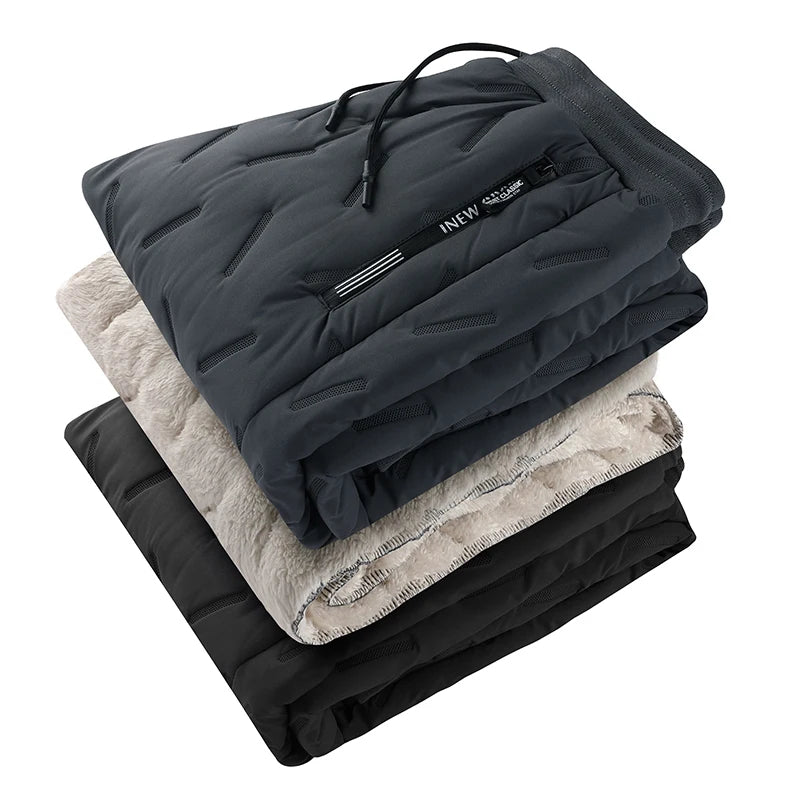 Men's Trousers Winter Velvet Thickening Loose Fleece Pants With Zip Pocket Large Size Windproof Warm Jogging