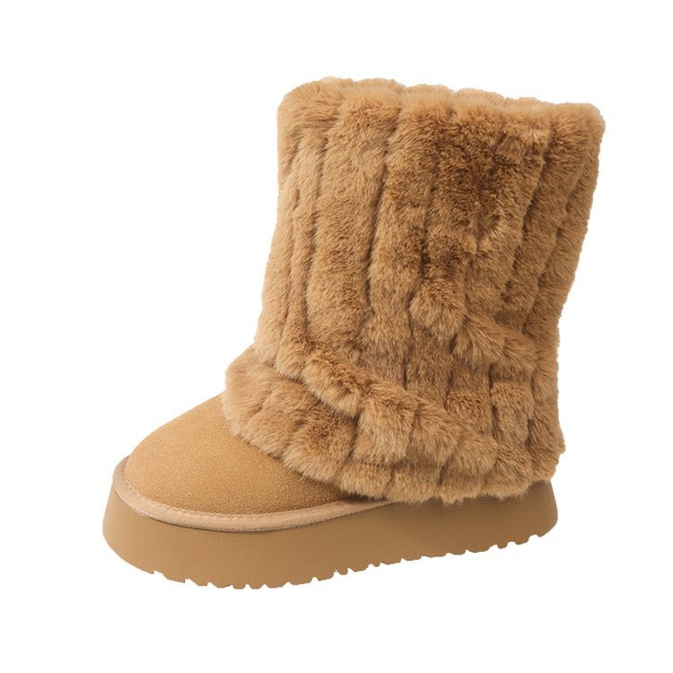 "Step into winter chic with plush, high-top ankle boots. Elevate style with platform comfort. Shop now!" image 5
