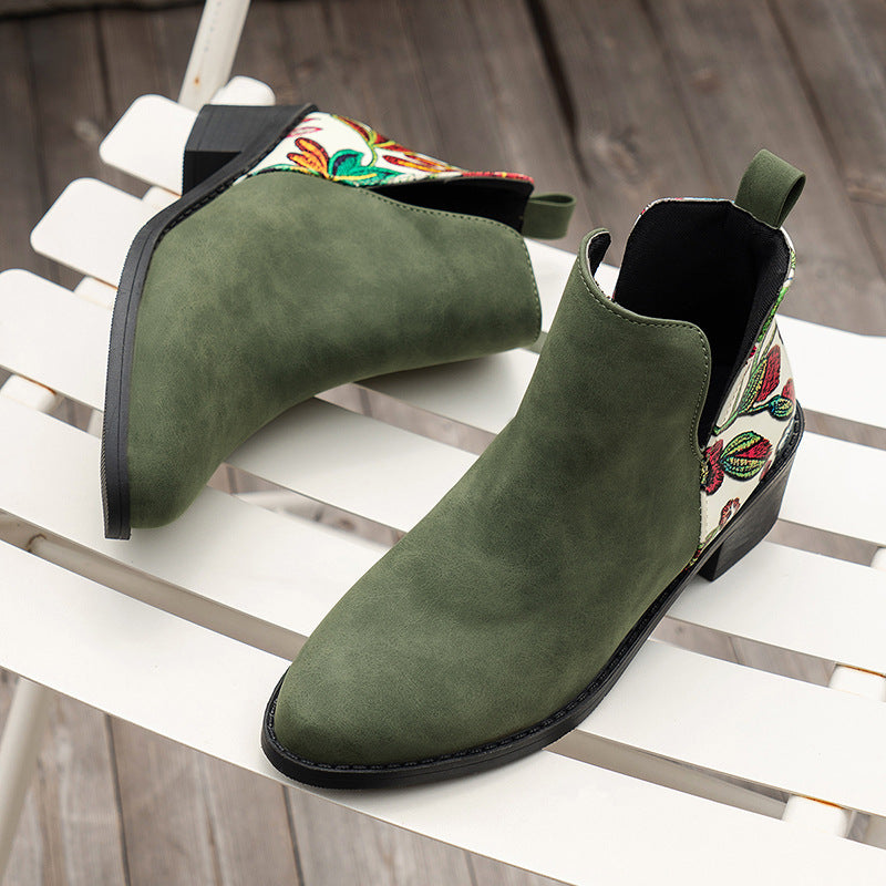 Floral Print Ankle Boots, Stylish Autumn-Winter Heels