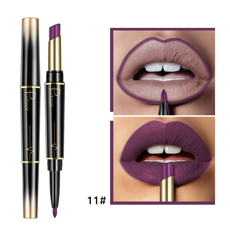 "Enhance your lips with our double-ended lipstick and liner – the ultimate duo for perfect pouts."