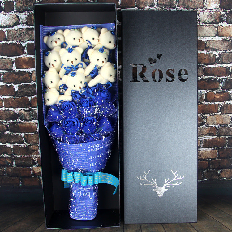 Teddy Bear Rose Soap Flower Dolls With Box Toy For Valentine's Day Birthday Gifts