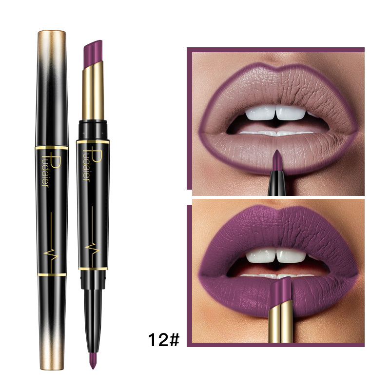"Enhance your lips with our double-ended lipstick and liner – the ultimate duo for perfect pouts."
