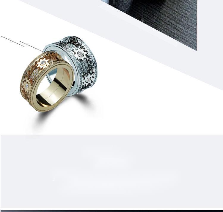 "Dazzle in style with our inlaid stone ring featuring gypsophila diamonds and a trendy rotating gear." image 5