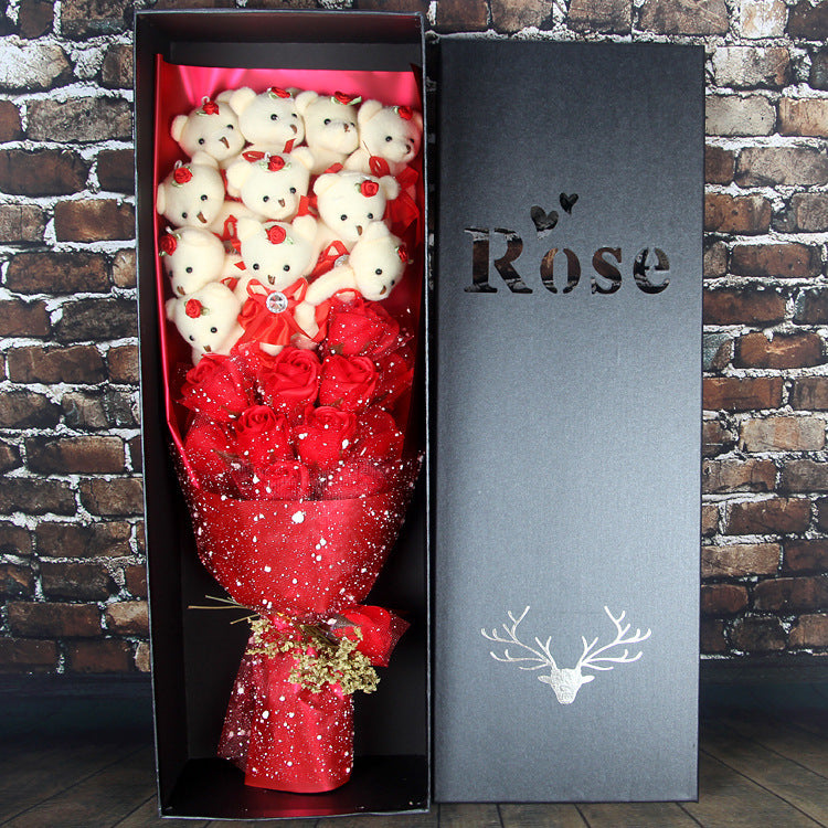 Teddy Bear Rose Soap Flower Dolls With Box Toy For Valentine's Day Birthday Gifts