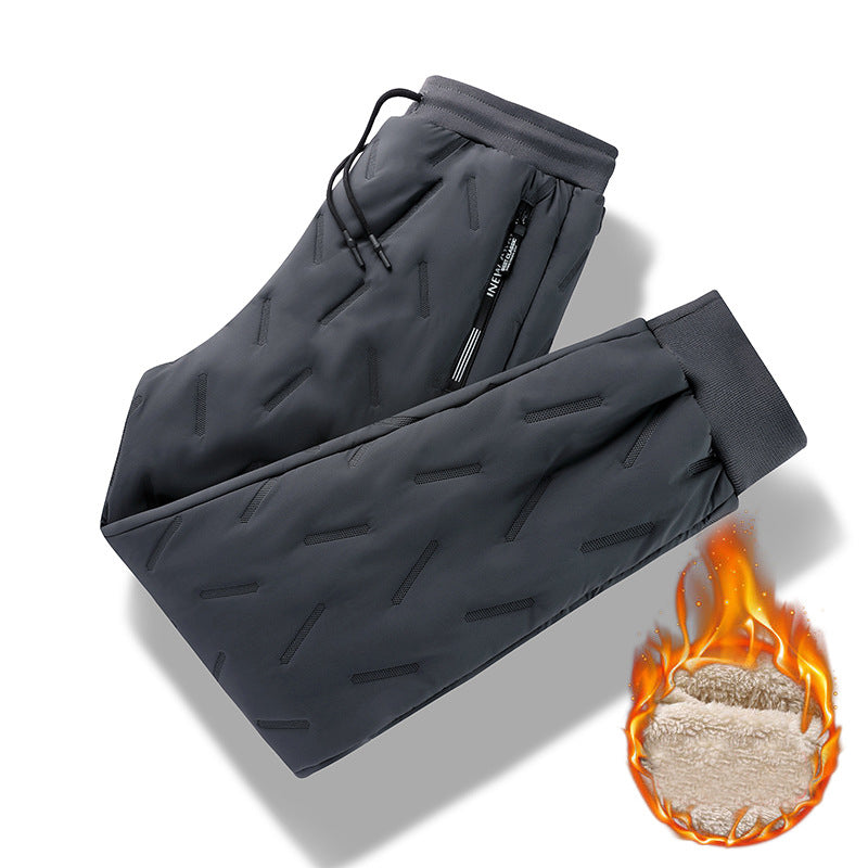 Men's Trousers Winter Velvet Thickening Loose Fleece Pants With Zip Pocket Large Size Windproof Warm Jogging