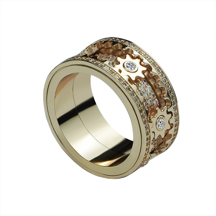 "Dazzle in style with our inlaid stone ring featuring gypsophila diamonds and a trendy rotating gear." image 6
