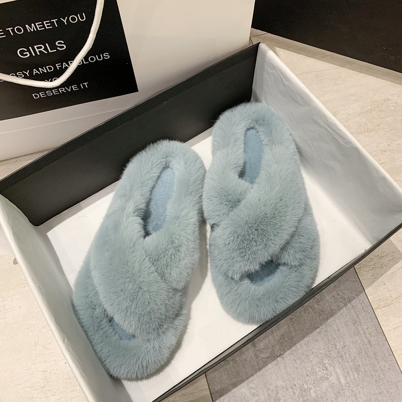 Fluffy warm slippers