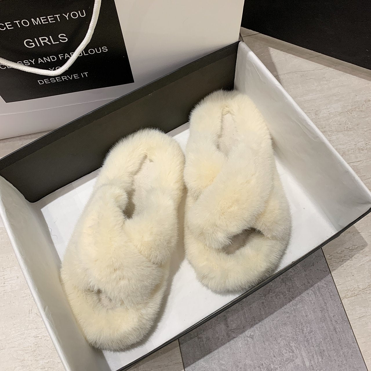 Fluffy warm slippers