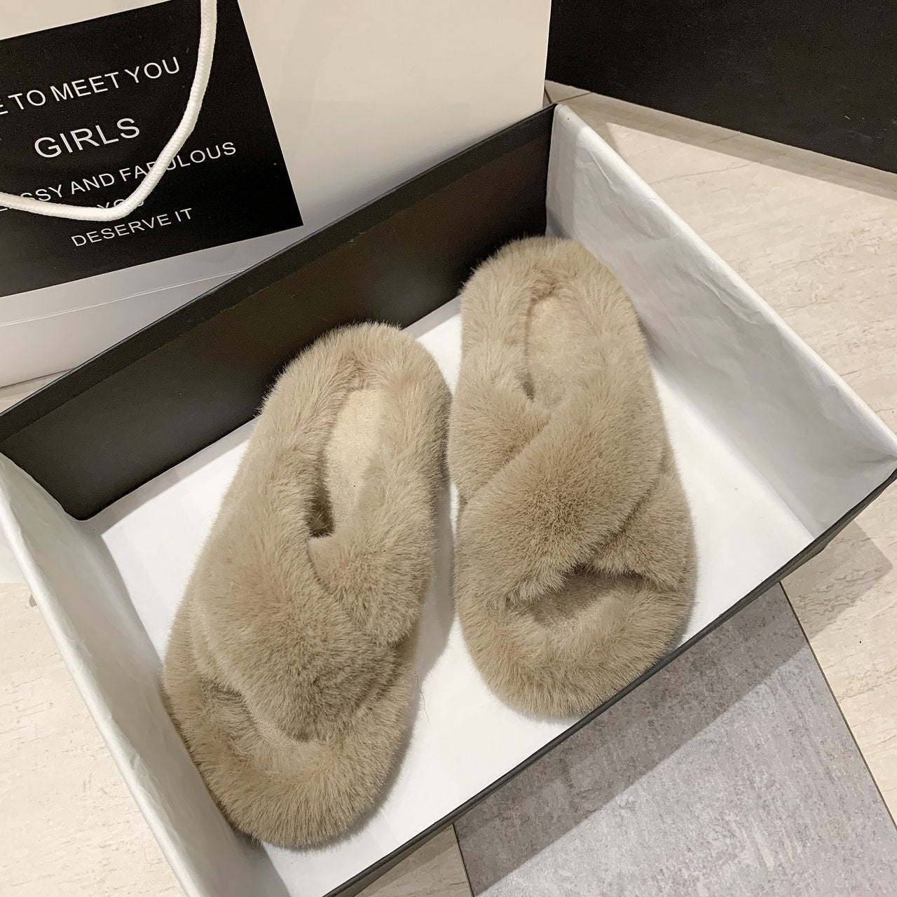 Fluffy warm slippers