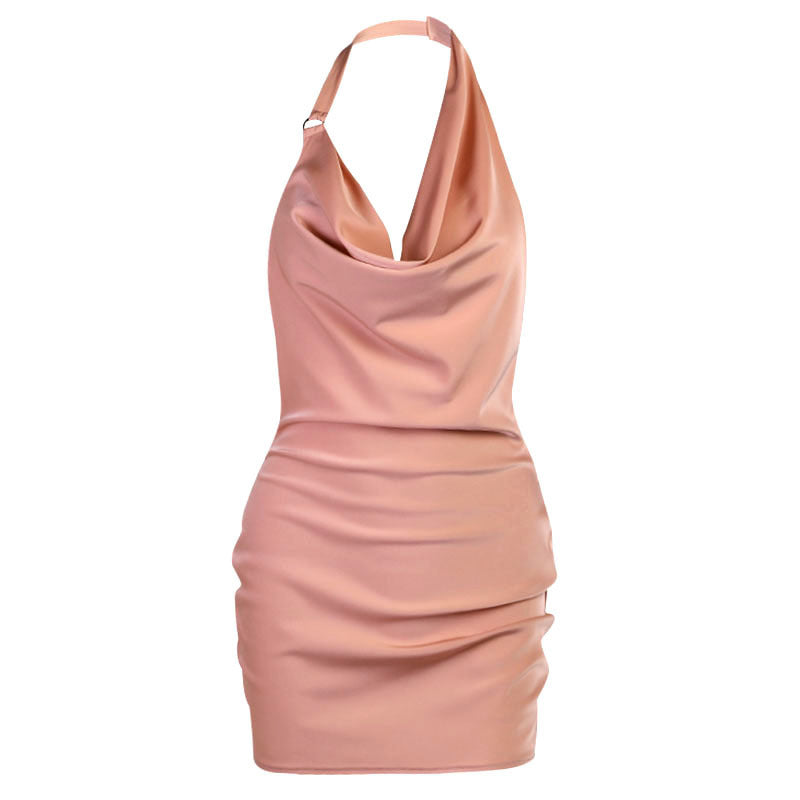 "Shop our V Neck Backless Satin Party Dress for a chic summer look!"