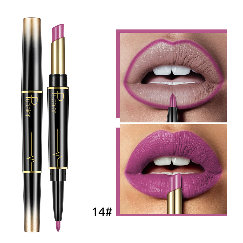 "Enhance your lips with our pudaier double-ended lipstick and liner – the ultimate duo for perfect pouts."