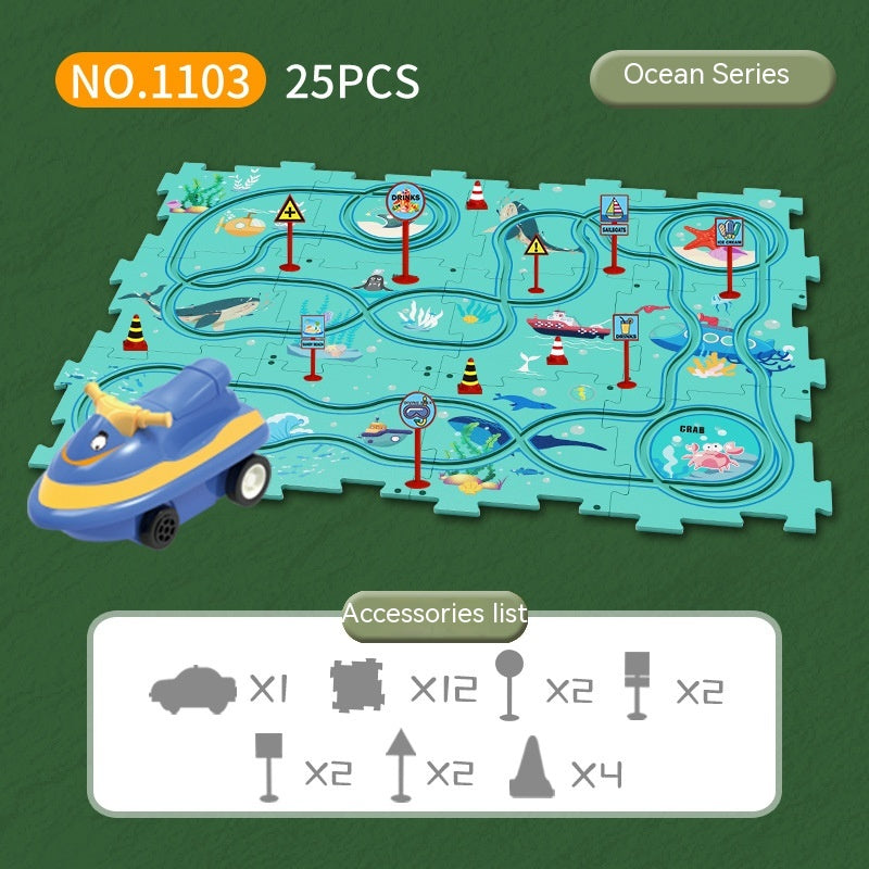 "Endless fun: Puzzle Track Cars for imaginative play. Build, race, and explore creativity effortlessly!"