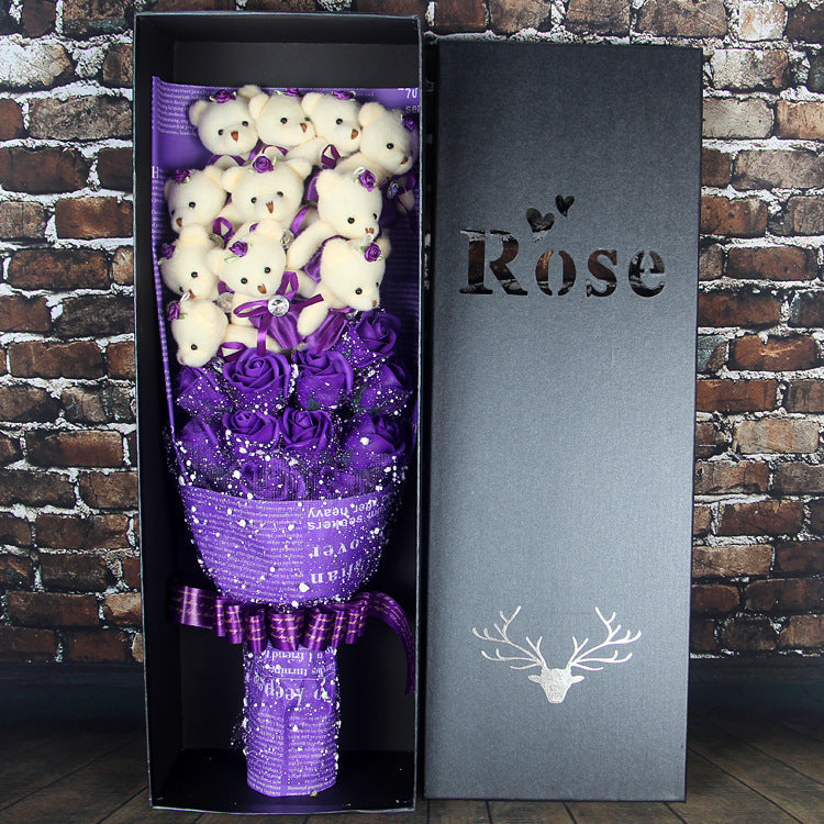 Teddy Bear Rose Soap Flower Dolls With Box Toy For Valentine's Day Birthday Gifts