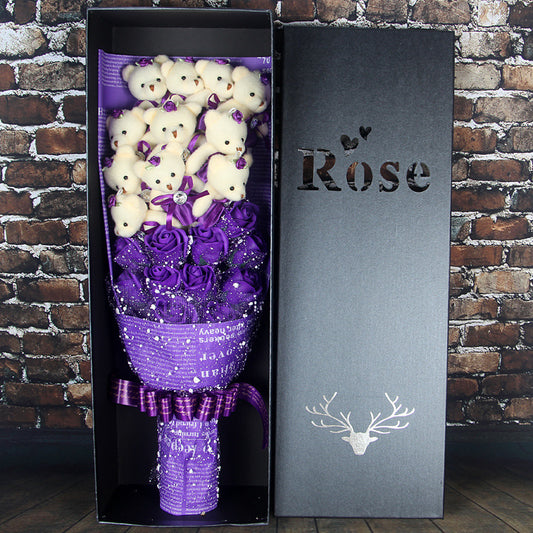 Teddy Bear Rose Soap Flower Dolls With Box Toy For Valentine's Day Birthday Gifts