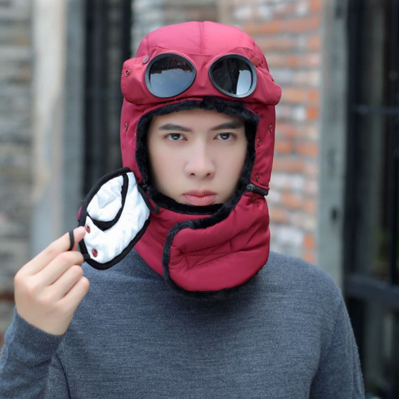 "Stay cozy on winter adventures with our Thermal Trapper Hat featuring built-in glasses. Shop now!" image 7