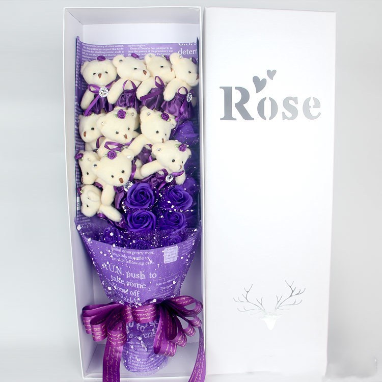 Teddy Bear Rose Soap Flower Dolls With Box Toy For Valentine's Day Birthday Gifts