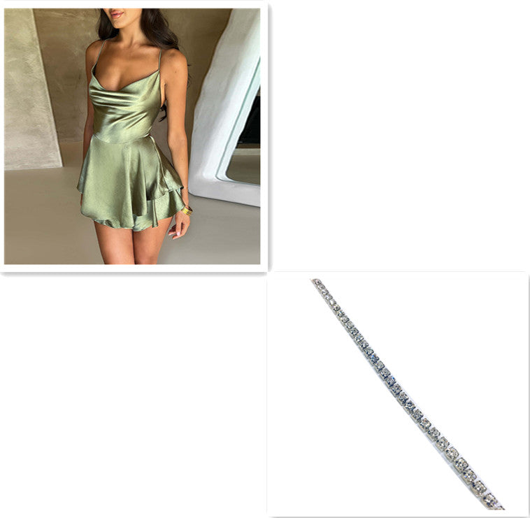 "Captivate in our backless satin dress – a chic blend of allure and sophistication for women."