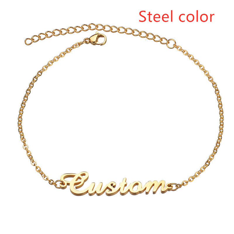 Customize your style with our stainless steel name bracelet—an elegant, personalized accessory for a unique touch.