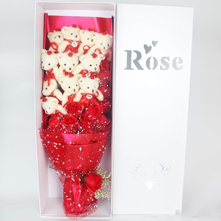 Teddy Bear Rose Soap Flower Dolls With Box Toy For Valentine's Day Birthday Gifts