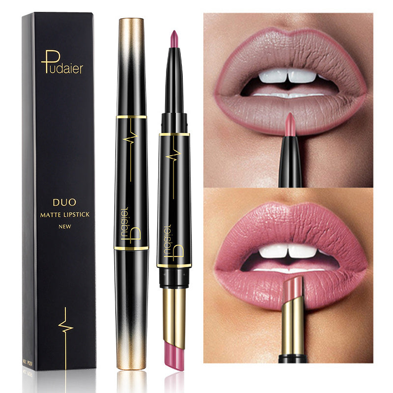 "Enhance your lips with our double-ended lipstick and liner – the ultimate duo for perfect pouts."