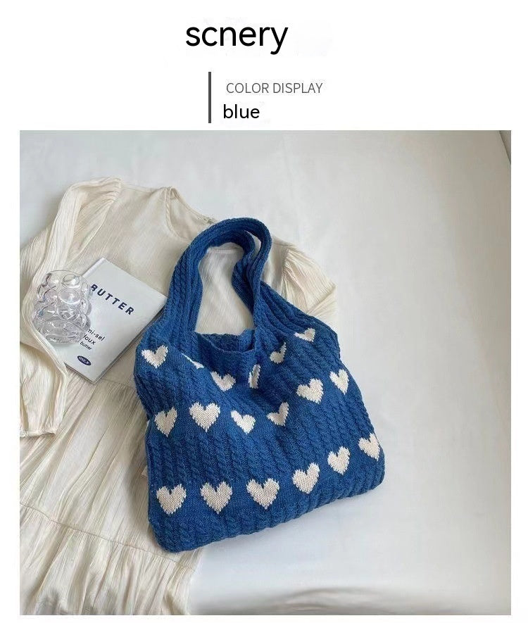 "Chic Heart-shaped Knitted Woven Shoulder Bag – Elevate your style with this trendy side bag."