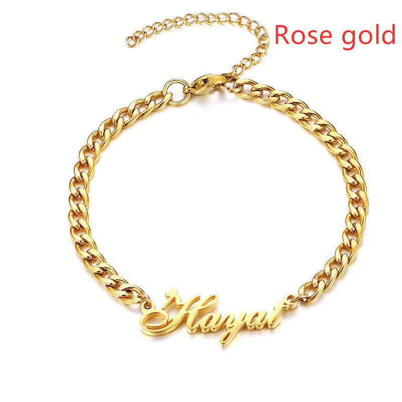 Customize your style with our stainless steel name bracelet—an elegant, personalized accessory for a unique touch.