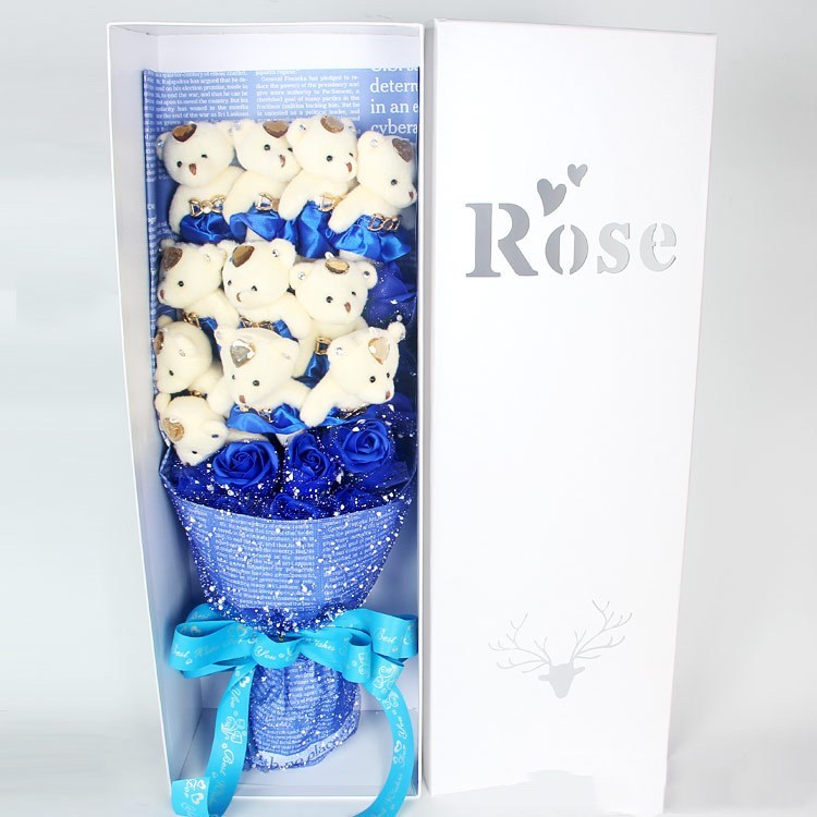 Teddy Bear Rose Soap Flower Dolls With Box Toy For Valentine's Day Birthday Gifts