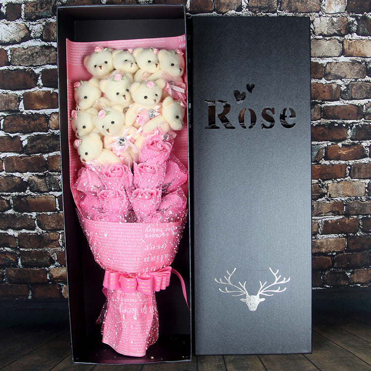 Teddy Bear Rose Soap Flower Dolls With Box Toy For Valentine's Day Birthday Gifts