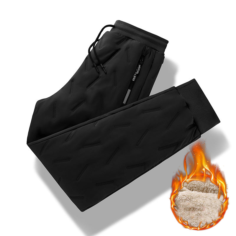 Men's Trousers Winter Velvet Thickening Loose Fleece Pants With Zip Pocket Large Size Windproof Warm Jogging