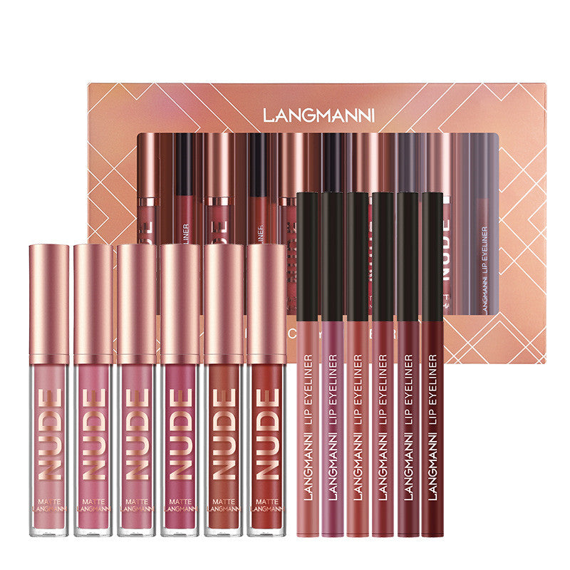 "12-piece Waterproof Matte Lipstick Set: 6 Lipsticks, 6 Lip Liner Pens - Available Now!"