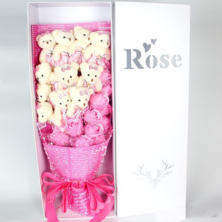 Teddy Bear Rose Soap Flower Dolls With Box Toy For Valentine's Day Birthday Gifts