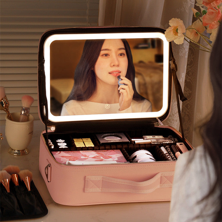"Illuminate your beauty on the go with our Smart LED Cosmetic Makeup Travel Bag."