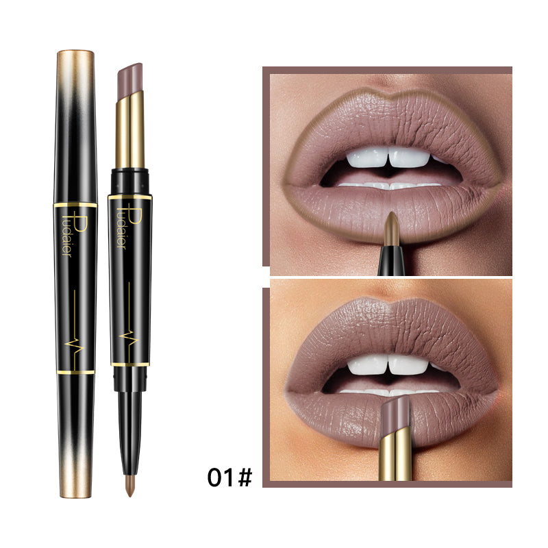 "Enhance your lips with our double-ended lipstick and liner – the ultimate duo for perfect pouts."