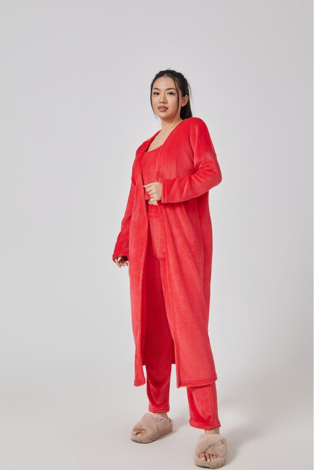 "Chic Knitted Lounge Fuzzy Set: Open Front Cardigan, Crop Tops, Wide-leg Pants. Elevate your style!" image 12