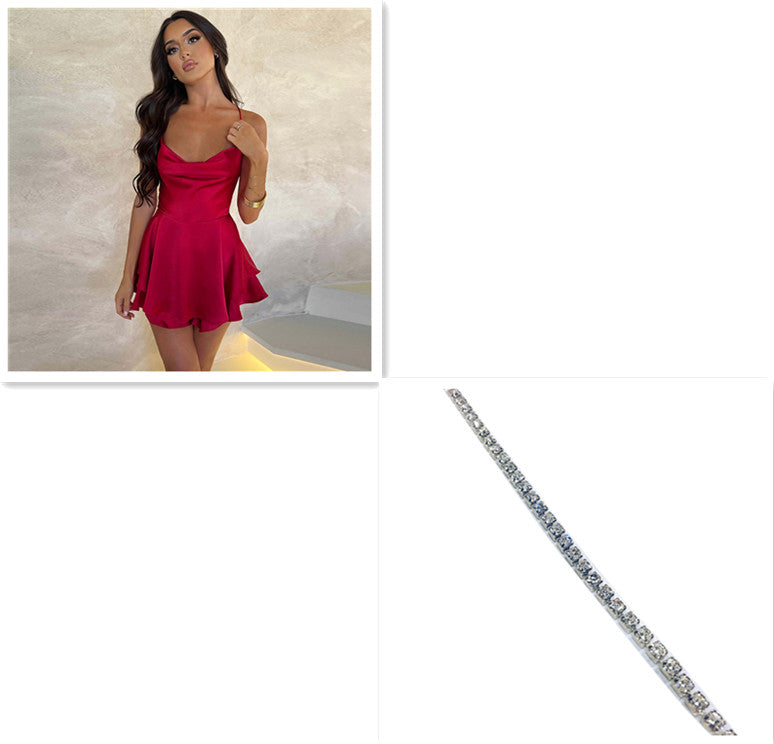 "Captivate in our backless satin dress – a chic blend of allure and sophistication for women."