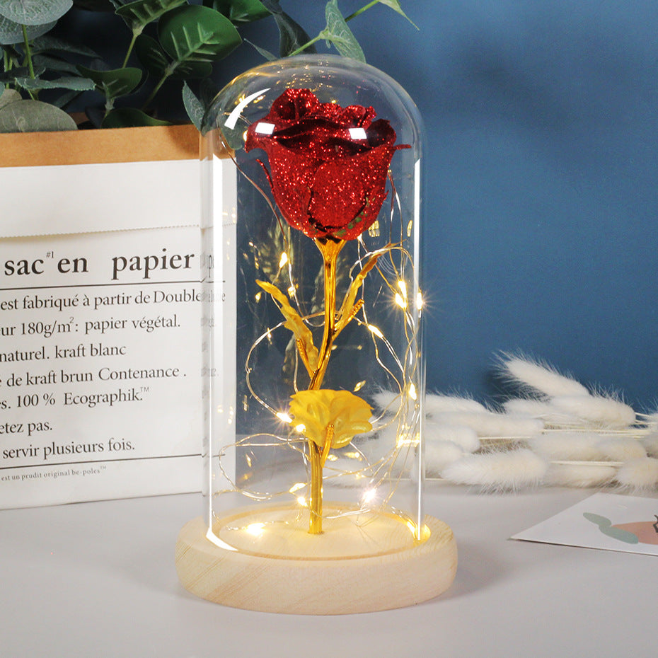 Valentines Day Gift For Girlfriend Eternal Rose Flowers LED Light In Glass Cover