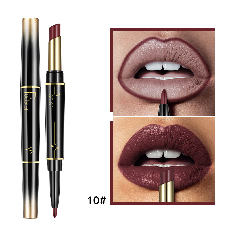 "Enhance your lips with our double-ended lipstick and liner – the ultimate duo for perfect pouts."