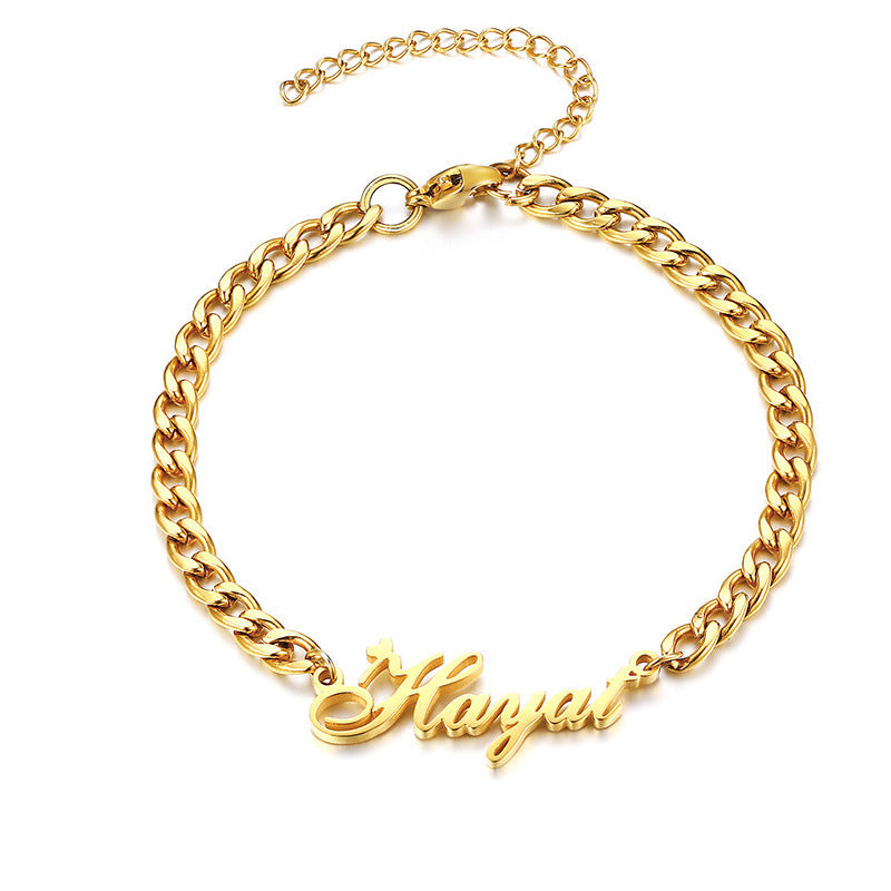 Customize your style with our stainless steel name bracelet—an elegant, personalized accessory for a unique touch.