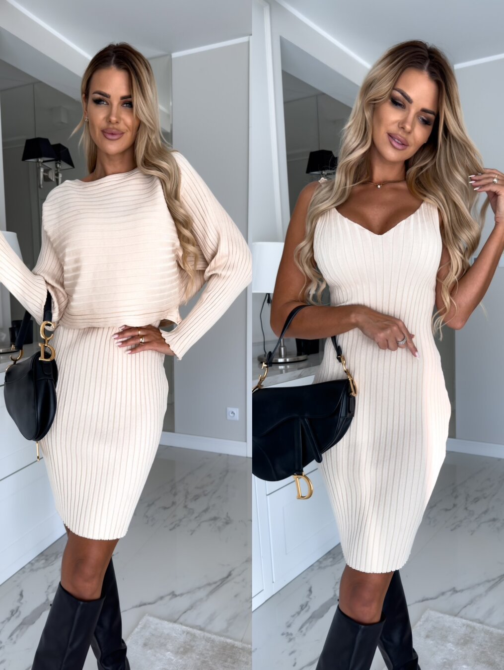 "Autumn elegance: Striped Long-sleeve Top paired with Tight Suspender Skirt. Slim fashion perfection awaits!" image 9