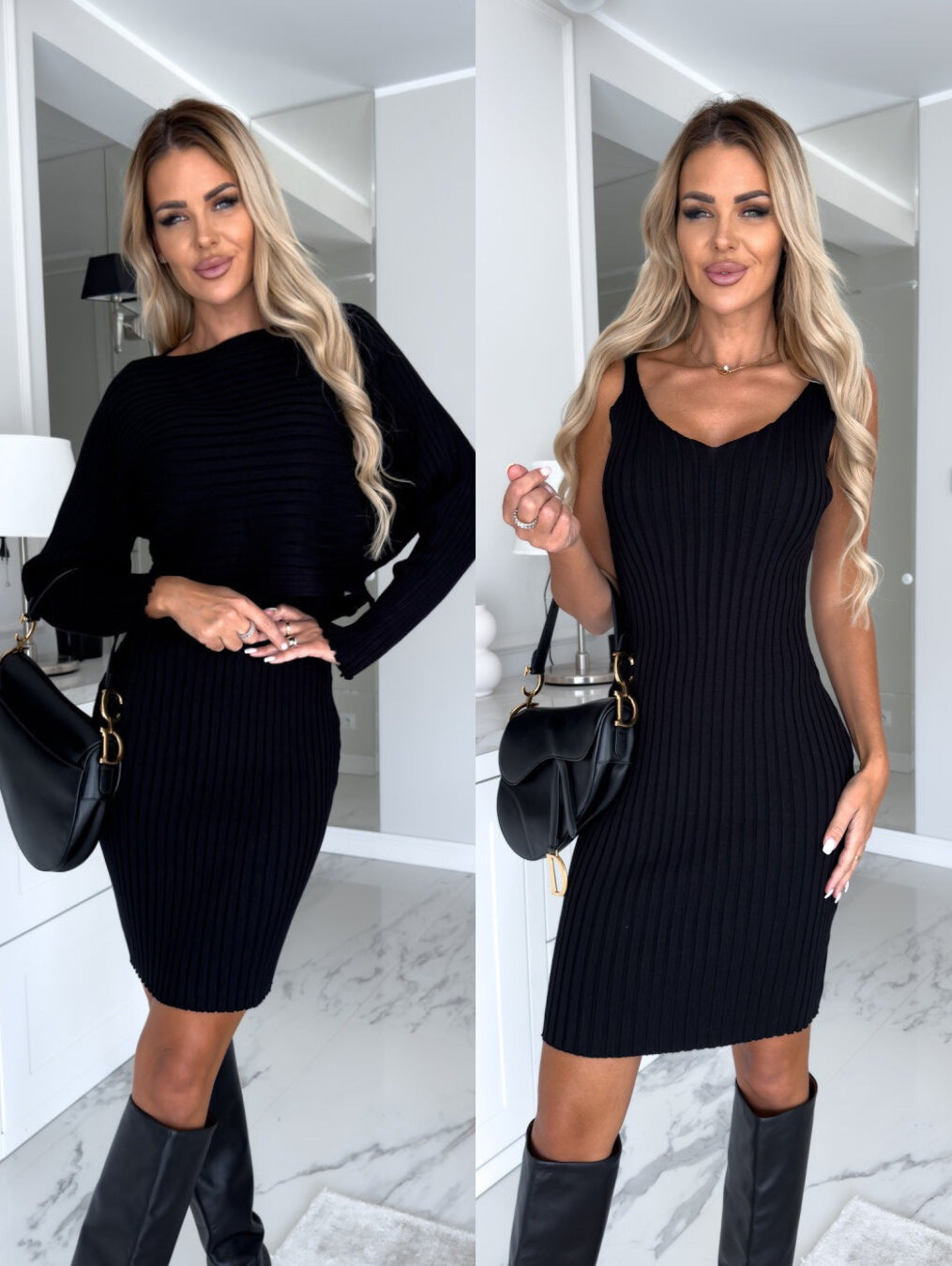 "Autumn elegance: Striped Long-sleeve Top paired with Tight Suspender Skirt. Slim fashion perfection awaits!" image 8