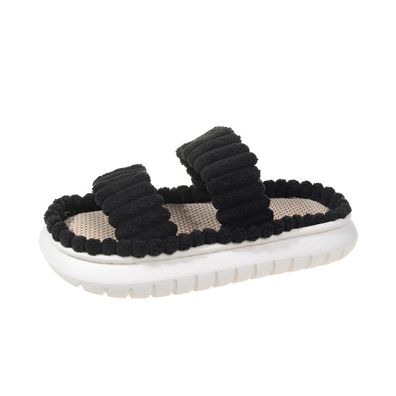 "Chic Minimalist Stripe Fuzzy Slipper – the best house shoes for women at our store!"