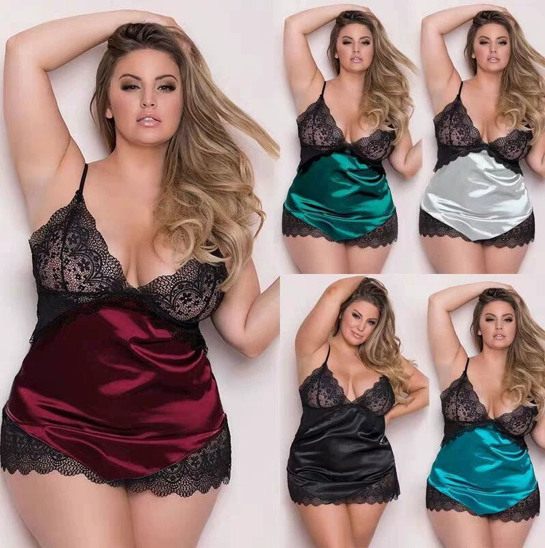 Plus Size Multicolor Nightdress Lace Sexy Home Lingerie Pajamas