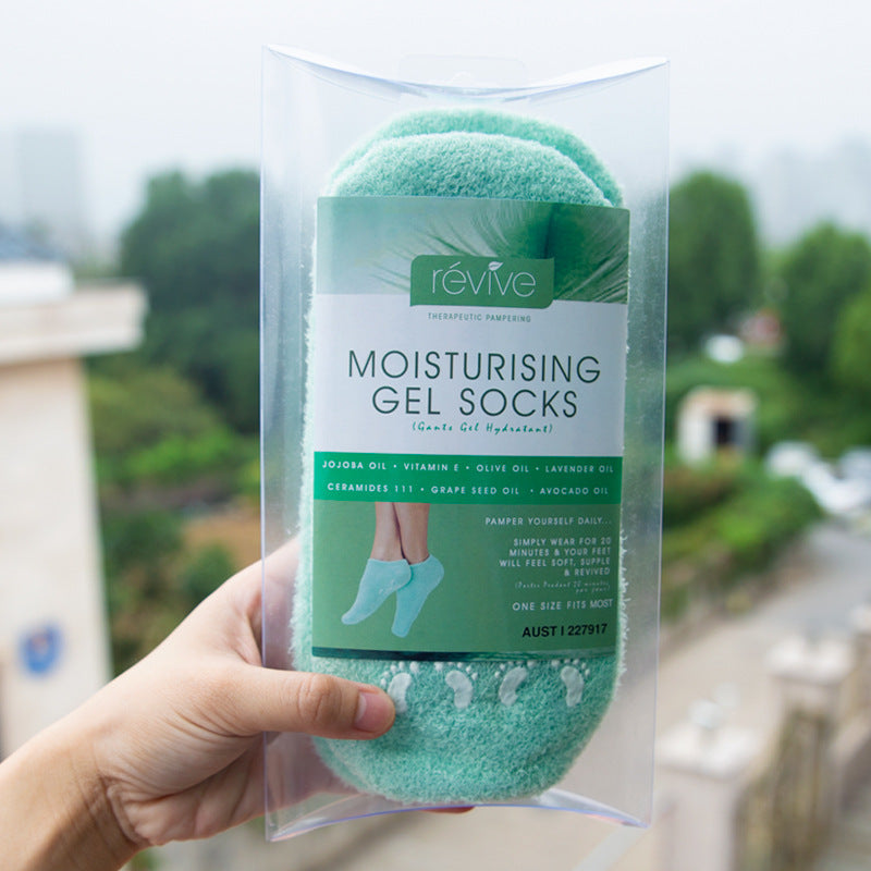 "Revitalize with our Spa Gel Gloves, a soothing foot and hand mask for intense moisturizing."