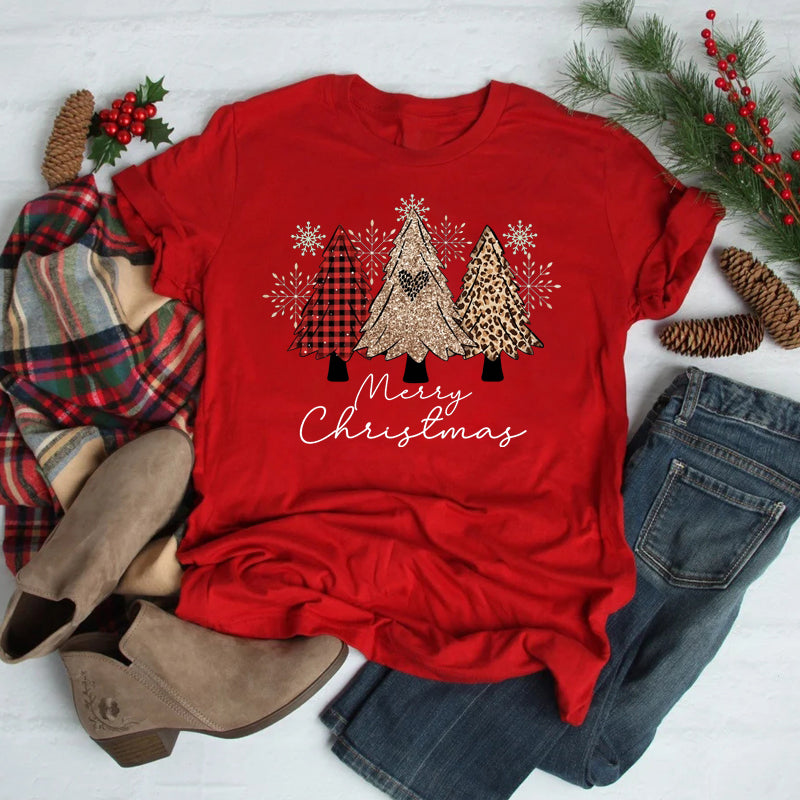 Festive Foreign Trade Christmas Tree T-shirt for Men and Women - celebrate the season in style! image 2