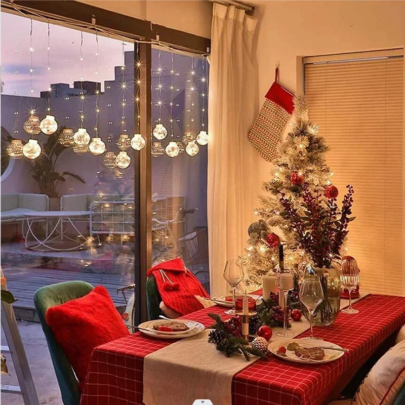"Festive LED Christmas Curtain Lamp String for charming Christmas window decor. Snowman and Wishing Ball theme." image 3