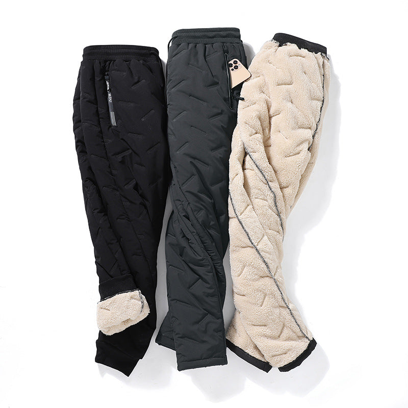 Men's Trousers Winter Velvet Thickening Loose Fleece Pants With Zip Pocket Large Size Windproof Warm Jogging