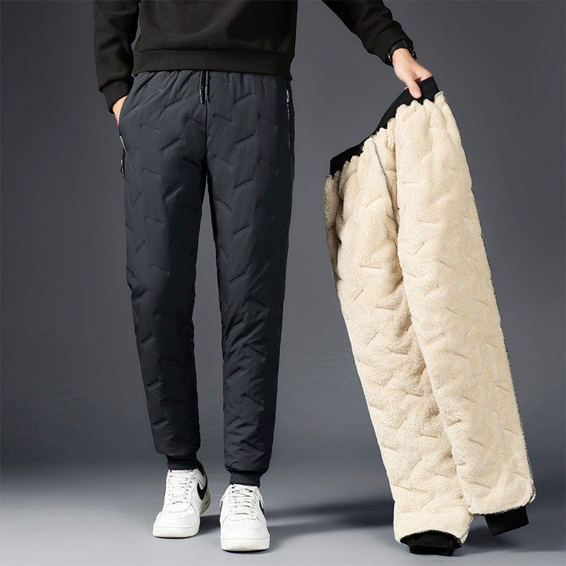 Men's Trousers Winter Velvet Thickening Loose Fleece Pants With Zip Pocket Large Size Windproof Warm Jogging