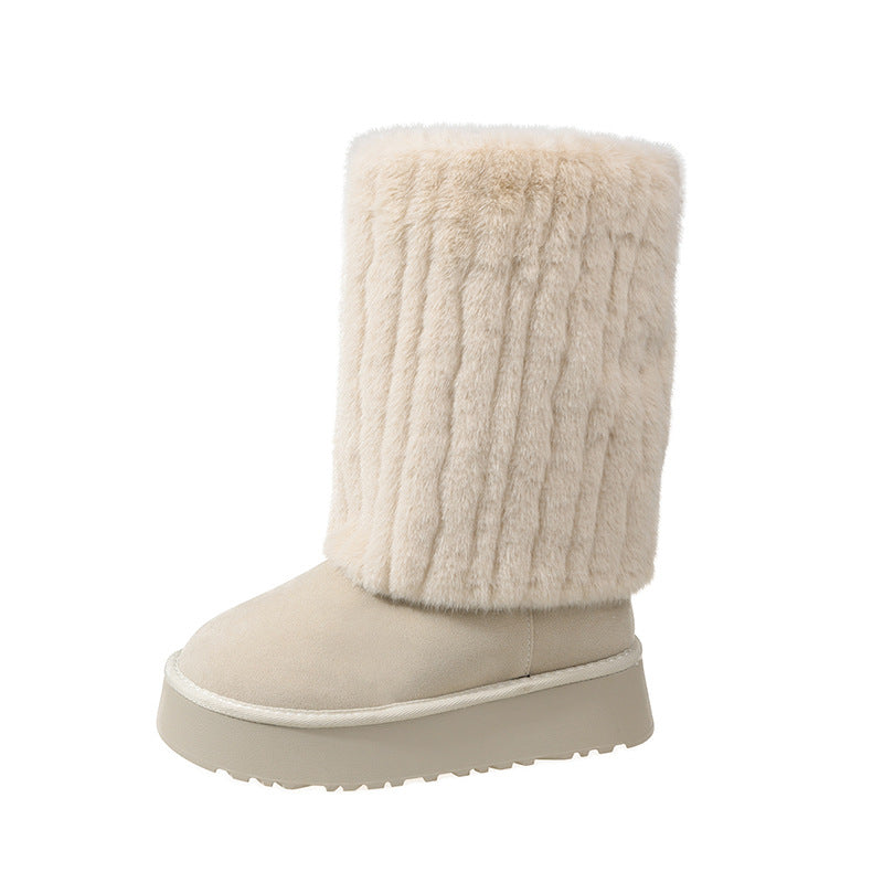 "Step into winter chic with plush, high-top ankle boots. Elevate style with platform comfort. Shop now!" image 4