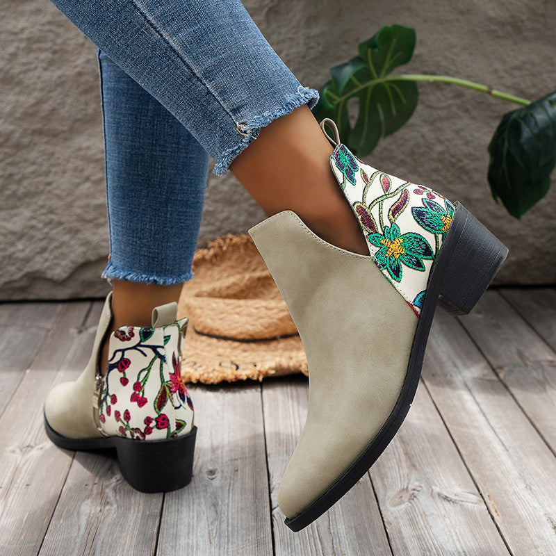 Floral Print Ankle Boots, Stylish Autumn-Winter Heels