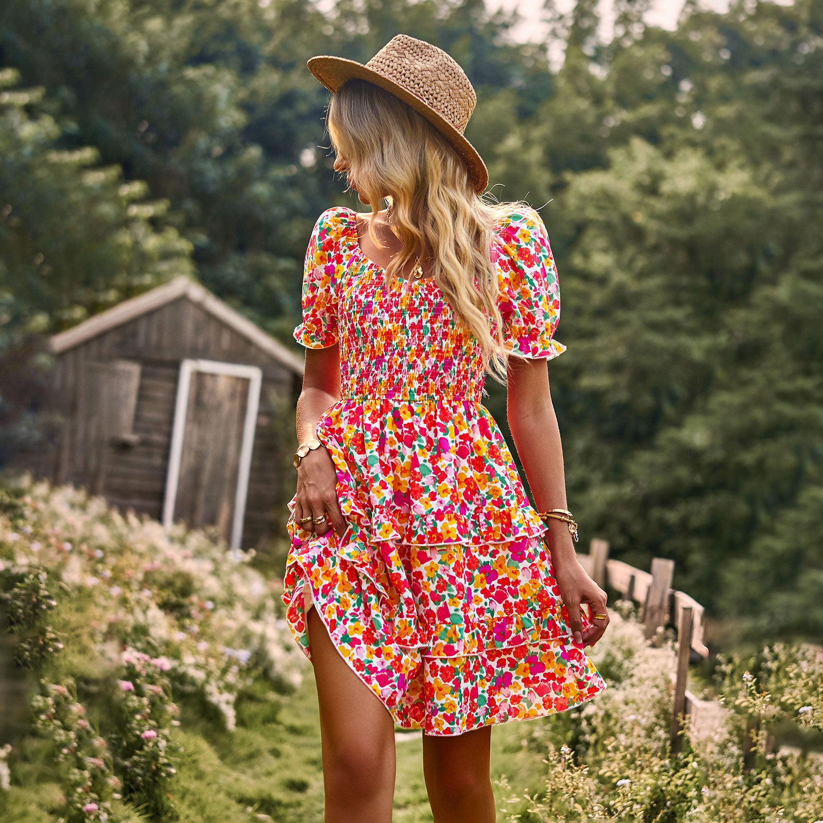 Spring And Summer Short-sleeved Cake Dress